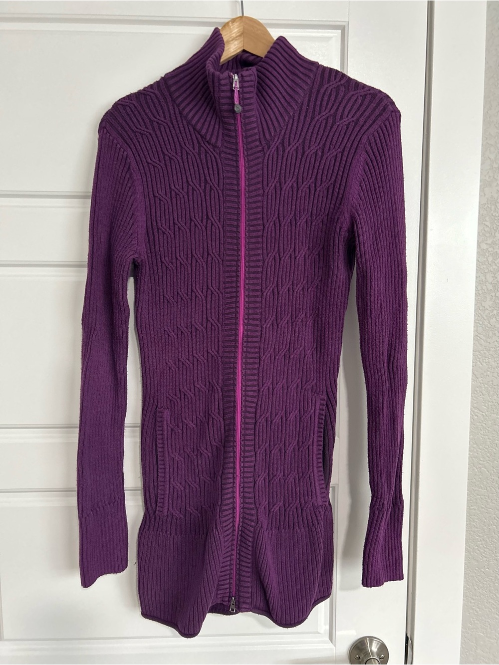 Eddie Bauer M Plum Cable-Knit Full-Zip Sweater Dress